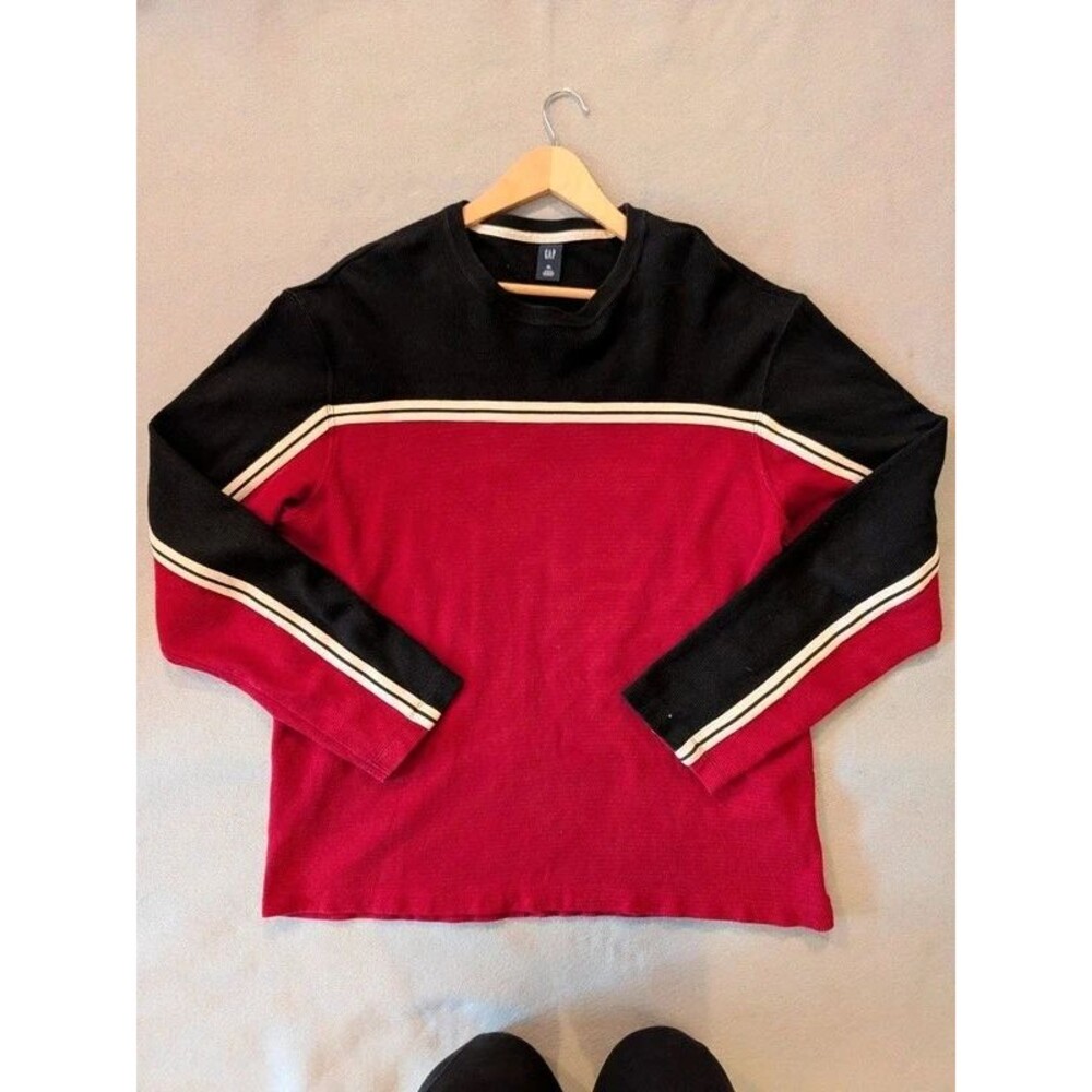 Vintage 90s Gap Thermal Shirt XL Colorblock Red Black White Skater Surf